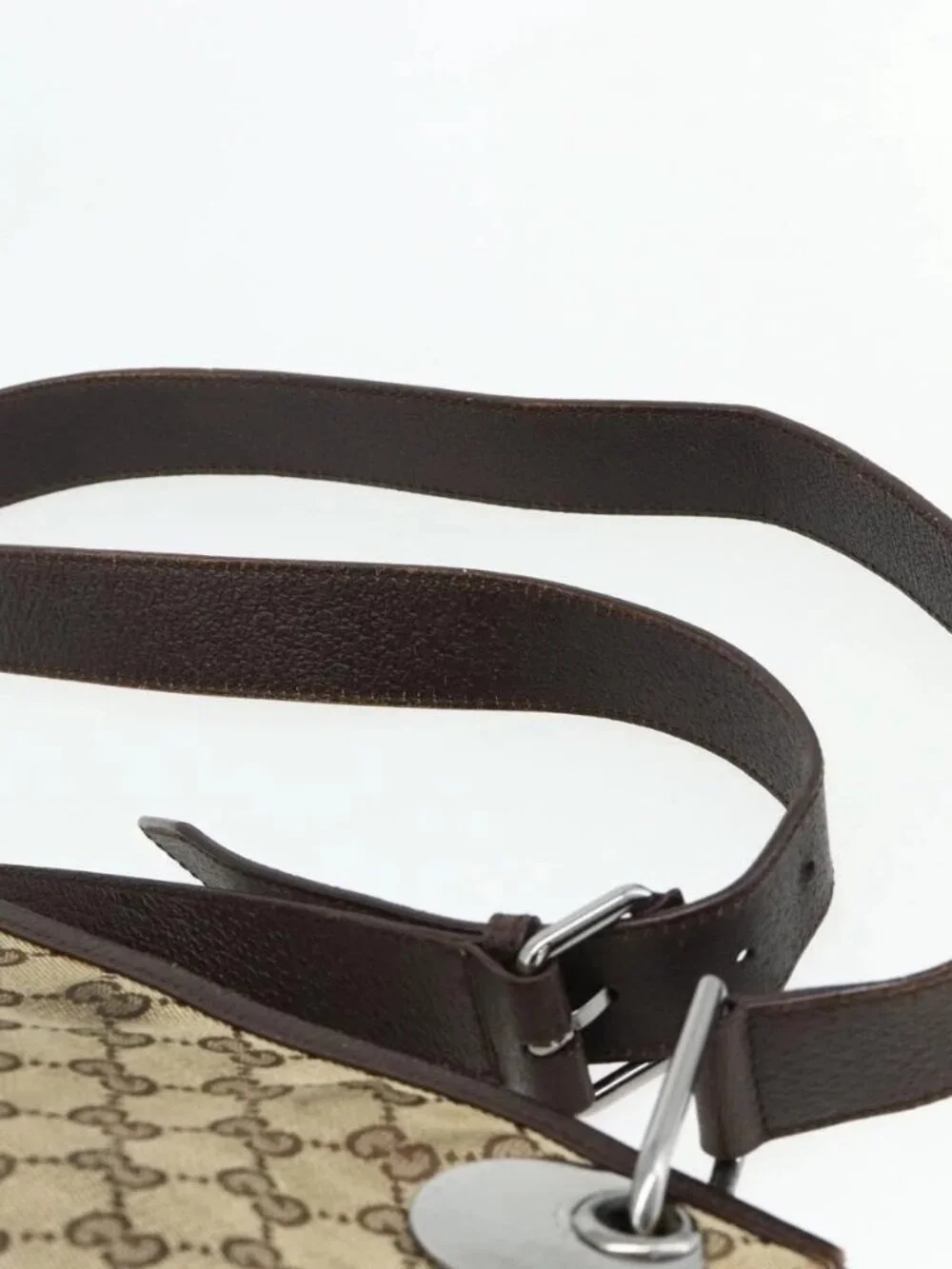 GUCCI GG Canvas Shoulder Bag Beige Brown Silver 120841 Auth am11410